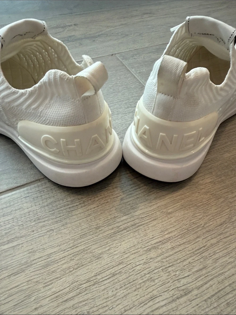 Chanel Women’s White Knit Lace-Up Sneakers